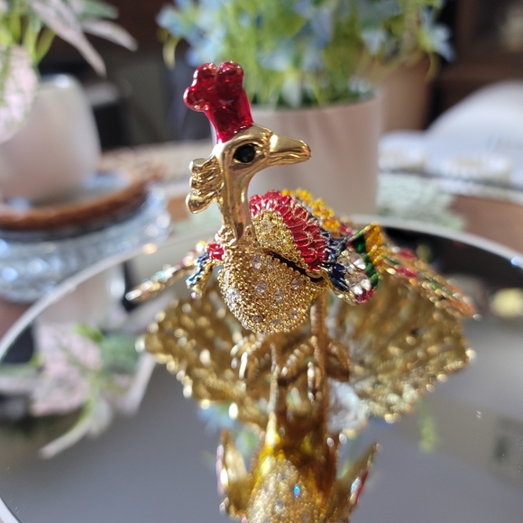 Vintage Rhinestone Colorful Peacock Trinket Box - Picture 5 of 8